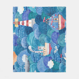Ships & Lighthouse: Kinderachtige Waterverf Fleece Deken