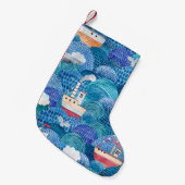 Ships & Lighthouse: Kinderachtige Waterverf Kleine Kerstsok (Voorkant (Hangend))