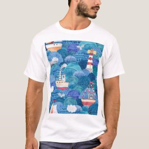 Ships & Lighthouse: Kinderachtige Waterverf T-shirt