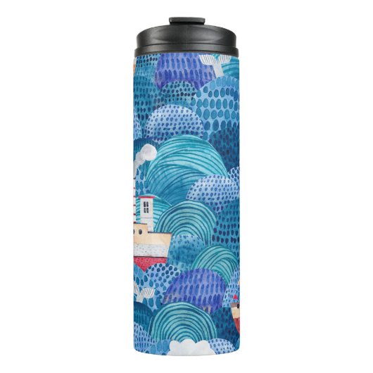 Ships & Lighthouse: Kinderachtige Waterverf Thermosbeker (Voorkant)
