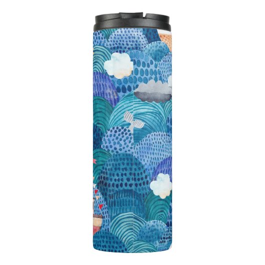 Ships & Lighthouse: Kinderachtige Waterverf Thermosbeker (Achterkant)