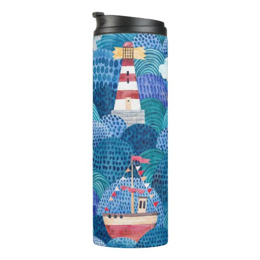 Ships & Lighthouse: Kinderachtige Waterverf Thermosbeker (Geroteerd rechts)