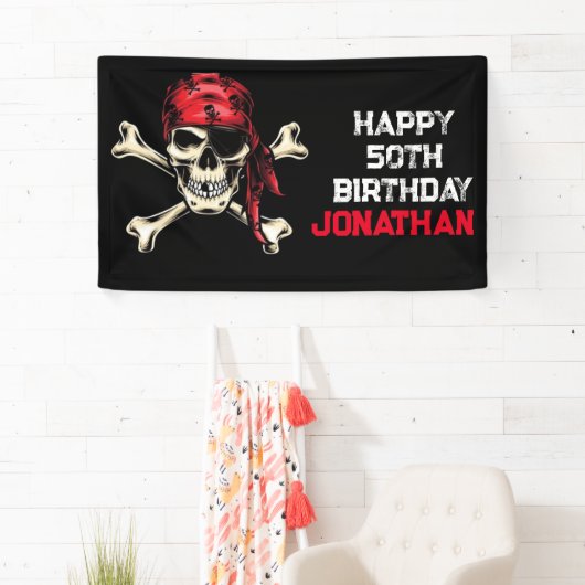 Ship's Skull Pirate Party Volwassene Spandoek (Insitu)