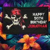 Ship's Skull Pirate Party Volwassene Spandoek