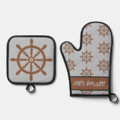 Ships Wheel Galley Boating Thema Ovenwant & Pannenlap Set (Voorkant)