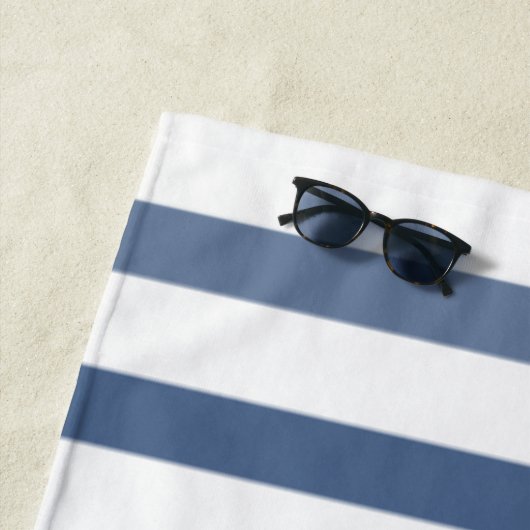 Ships Wheel Helm Your Boat Naam Blauw Wit Streep Strandlaken (In situ)