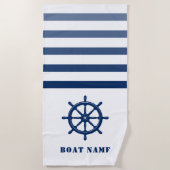 Ships Wheel Helm Your Boat Naam Blauw Wit Streep Strandlaken (Voorkant)
