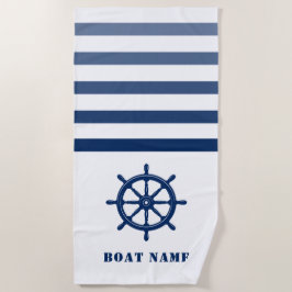 Ships Wheel Helm Your Boat Naam Blauw Wit Streep Strandlaken