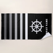 Ships Wheel Helm Your Boat Naam Navy Zwart Strandlaken (Voorkant)
