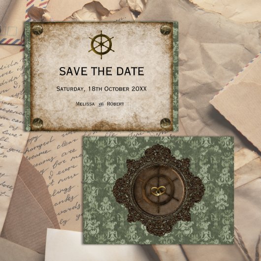 Ship's Wheel Steampunk Bruiloft Save The Date