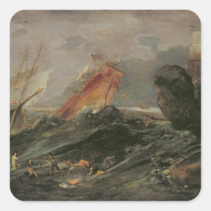 Shipwreck on a Rocky Shore, c.1645-50 Vierkante Sticker