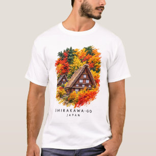 Shirakawa-go Japan Herfst Aquarel Landschap  T-shirt