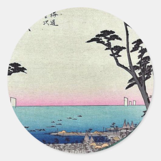 Shirasuka door Ando, Hiroshige Ukiyoe Ronde Sticker (Voorkant)