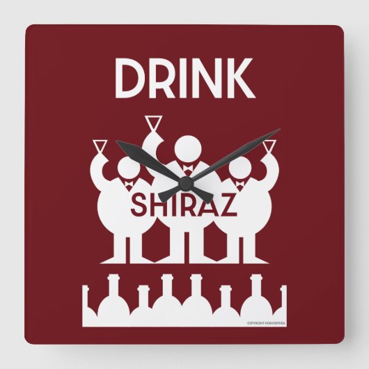 Shiraz wijn drinkers vierkante klok (Voorkant)