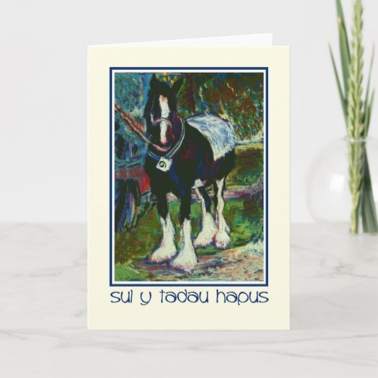 Shire Horse Fathers Day Kaart: Welsh Greeting Kaart (Voorkant)
