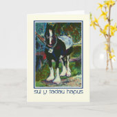 Shire Horse Fathers Day Kaart: Welsh Greeting Kaart (Gele Bloem)