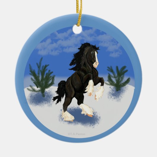 Shire Horse in Winter Round met kerstversiering Keramisch Ornament (Voorkant)