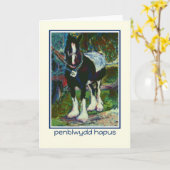 Shire Horse Verjaardag Kaart: Welsh Groet Kaart (Gele Bloem)