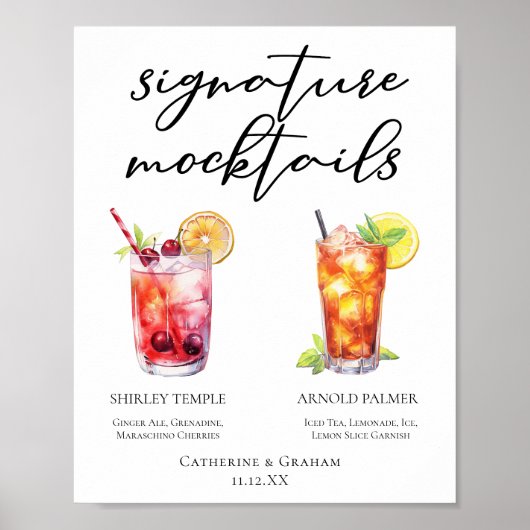 Shirley Temple Arnold Palmer Mocktails Menu Poster (Voorkant)