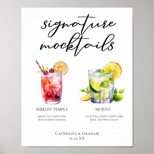 Shirley Temple Mojito Signature Mocktails Menu Poster (Voorkant)