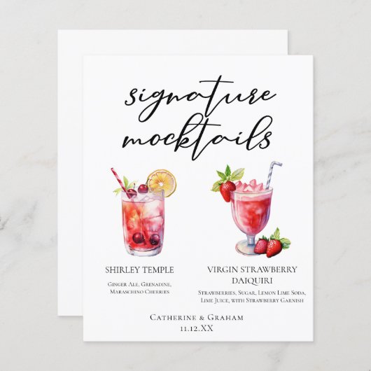 Shirley Temple Strawberry Daiquiri Mocktails Menu (Voorkant / Achterkant)