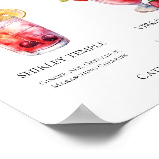 Shirley Temple Strawberry Daiquiri Mocktails Menu Poster (Hoek)
