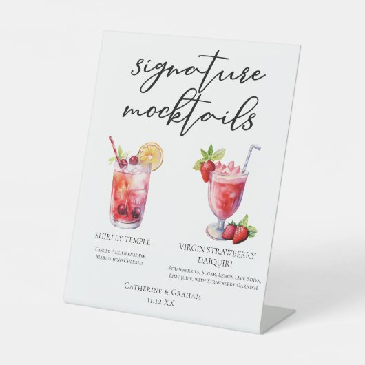 Shirley Temple Strawberry Daiquiri Mocktails Menu Reclamebord Met Voetstuk (Voorkant)