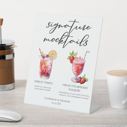 Shirley Temple Strawberry Daiquiri Mocktails Menu Reclamebord Met Voetstuk (Insitu)