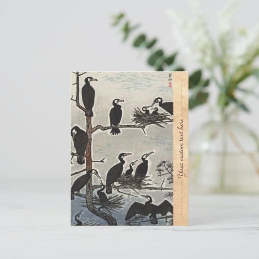 Shiro Kasamatsu Gathering of Cormorants ukiyo-e Briefkaart (Staand voorkant)