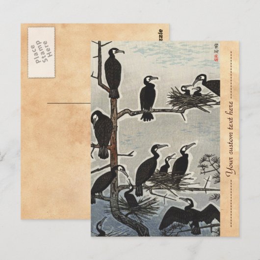 Shiro Kasamatsu Gathering of Cormorants ukiyo-e Briefkaart (Voorkant / Achterkant)