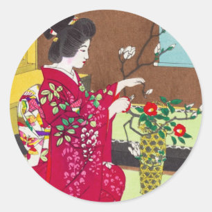 Shiro Kasamatsu Ikebana Japan bloemen dame scène Ronde Sticker