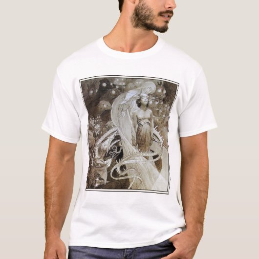 Shirt: Alphonse (Alfons) Mucha-illustratie T-shirt (Voorkant)