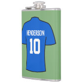 Shirt blauw Football met naam en nummer kolf Heupfles (Links)