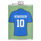 Shirt blauw Football met naam en nummer kolf Heupfles (Voorkant)