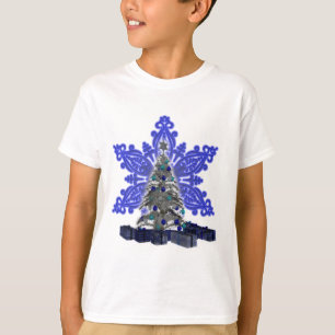 Shirt Blauwe Snowflake kerstboom