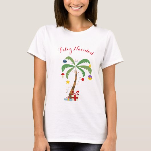 Shirt-Feliz Navidad voor vrouwelijke feestdagen T-shirt (Voorkant)