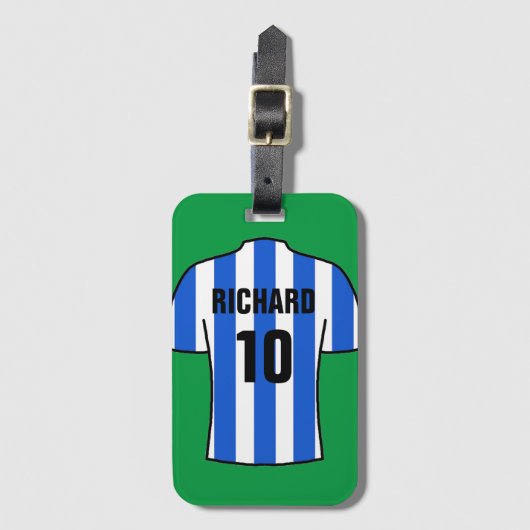 Shirt football in blauwe en witte strepen bagagelabel (Voorkant (verticaal))