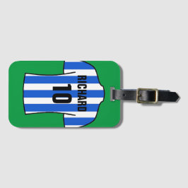 Shirt football in blauwe en witte strepen bagagelabel