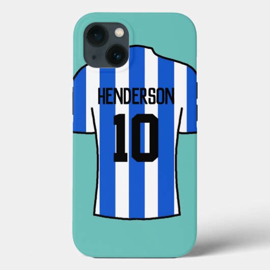 Shirt football in blauwe strepen met naam en numme Case-Mate iPhone case (Achterkant)