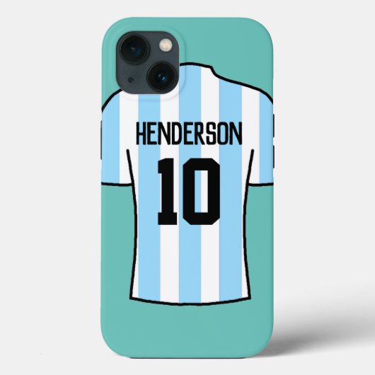 Shirt football in lichtblauw met naam en nummer Case-Mate iPhone case (Achterkant)