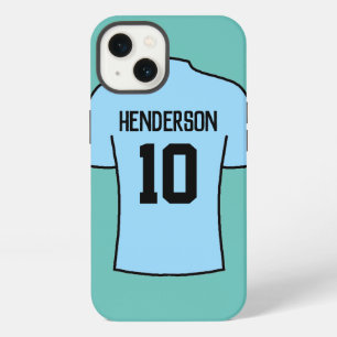 Shirt football in lichtblauw met naam en nummer iPhone 13 hoesje