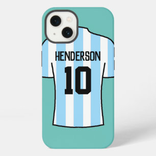 Shirt football in lichtblauw met naam en nummer iPhone 13 hoesje