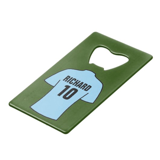 Shirt football in Light Sky Blue Creditkaart Flessenopener (Voorkant Gekanteld)