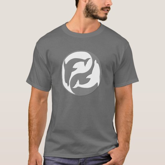 Shirt grijze en witte yin Yang Dolphins (Voorkant)