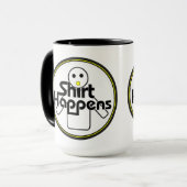 Shirt Happens Funny Black, White & Yellow Mok (Voorkant links)