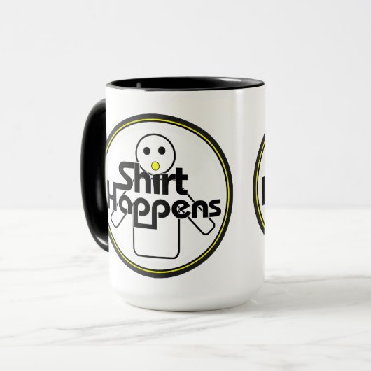 Shirt Happens Funny Black, White & Yellow Mok (Voorkant links)