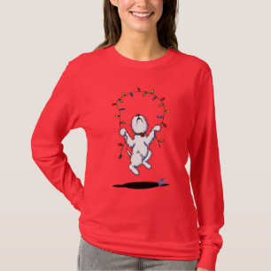 Shirt met vrolijk kerstcadeautje (donker kleed)