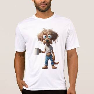 Shirt mit Hund der eine Tasse in der Hand hat.
