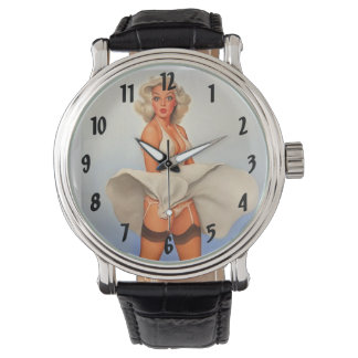 Shirt Nostalgische Pin Up Meisje Horloge
