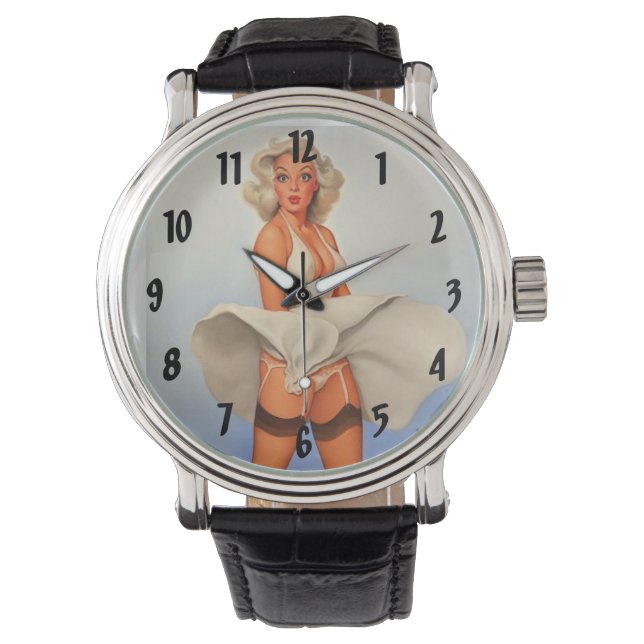 Shirt Nostalgische Pin Up Meisje Horloge (Voorkant)